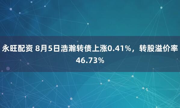 永旺配资 8月5日浩瀚转债上涨0.41%，转股溢价率46.73%